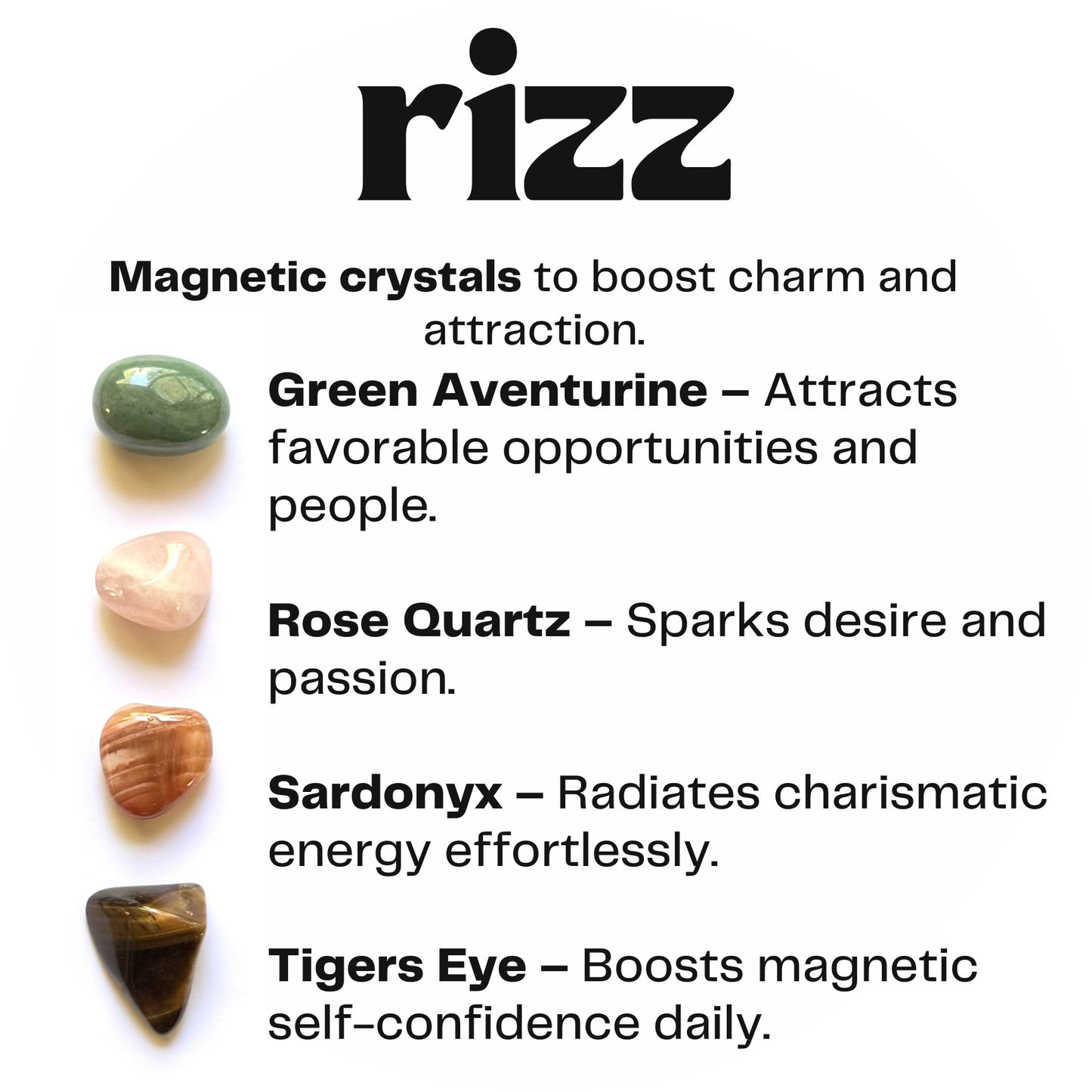 rizz - crystals for magnetic charm - cheeky gift funny gift