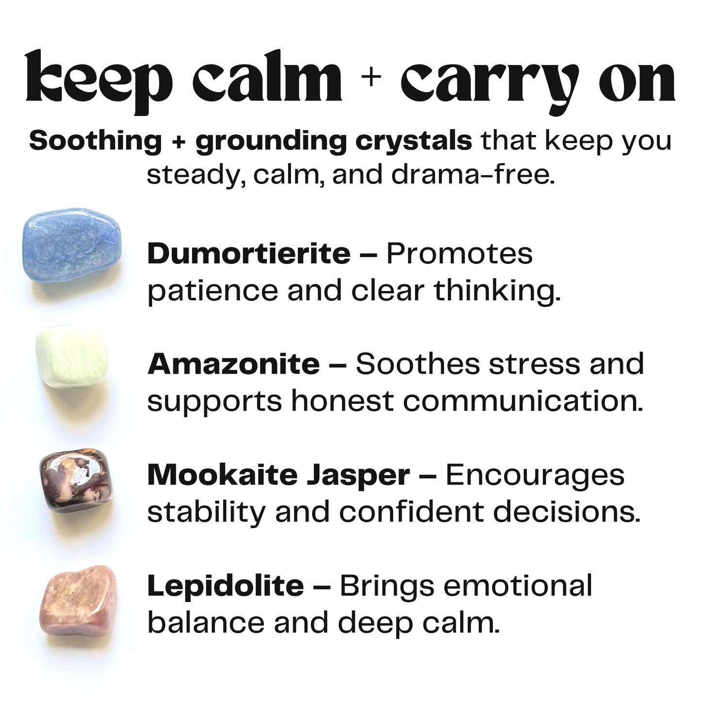 keep calm and carry on - crystals for peace + serenity - fun cheeky gift